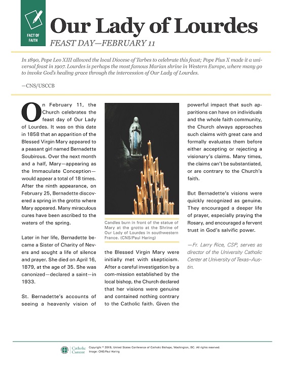 SOTW, Saint of the Week, February 11. Our Lady of Lourdes