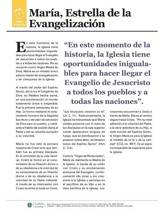 Faith Content, Catechetical Corner, Mary Star of Evangelization, USCCB, Spanish