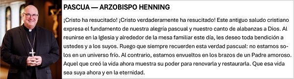 Clipart, Boston Archdiocese, Archbishop Henning message for Easter, Spanish, full page width