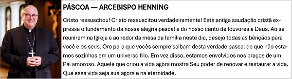 Clipart, Boston Archdiocese, Archbishop Henning message for Easter, Portuguese, full page width
