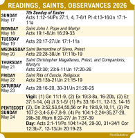 Readings, 7th Sunday of Easter, Scripture, Saints, Observances, Year A, 2026