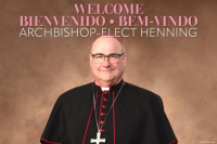 Bulletin Cover, BC_BostonArchbishop-elect_HenningJ1HorzENESPT, Welcome Archbishop-elect Henning, English Spanish and Portuguese