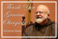 Cardinal Sean, Thank you, Horizontal half-page, English-Spanish-Portuguese